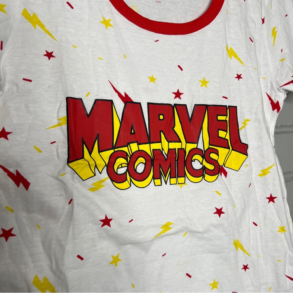 Marvel Comics White Ringer Tee with Red & Yellow Graphics - Picture 5 of 8